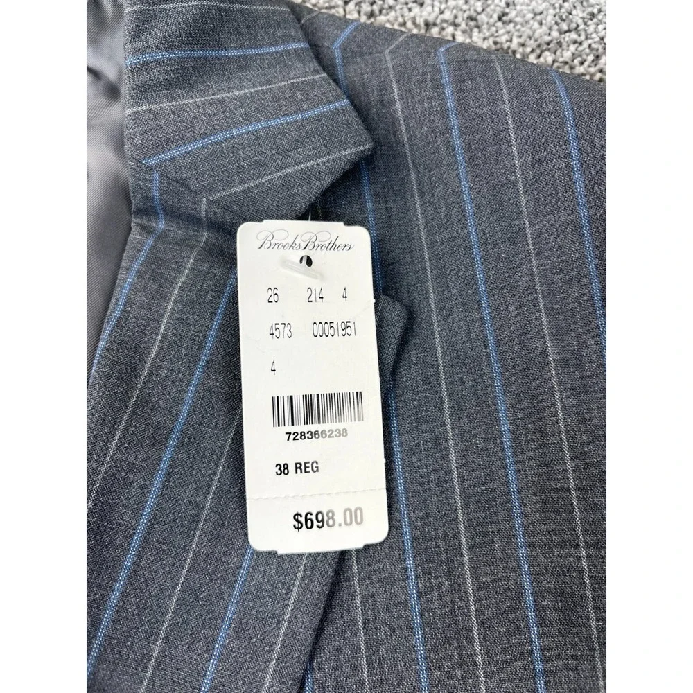 Brooks Brothers Suit 38 Regular Regent Fit Explorer Blazer Stripe‎ Gray Blue NWT